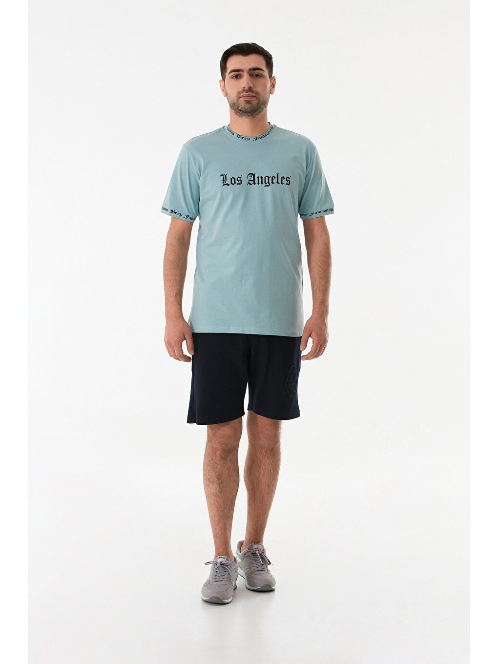 Mavi Los Angeles Baskılı Bisiklet Yaka Tişört-1