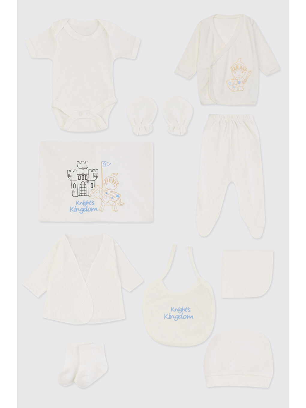 Yenidoğan At Detaylı Ekru 10'lu Hastane Çıkış Seti