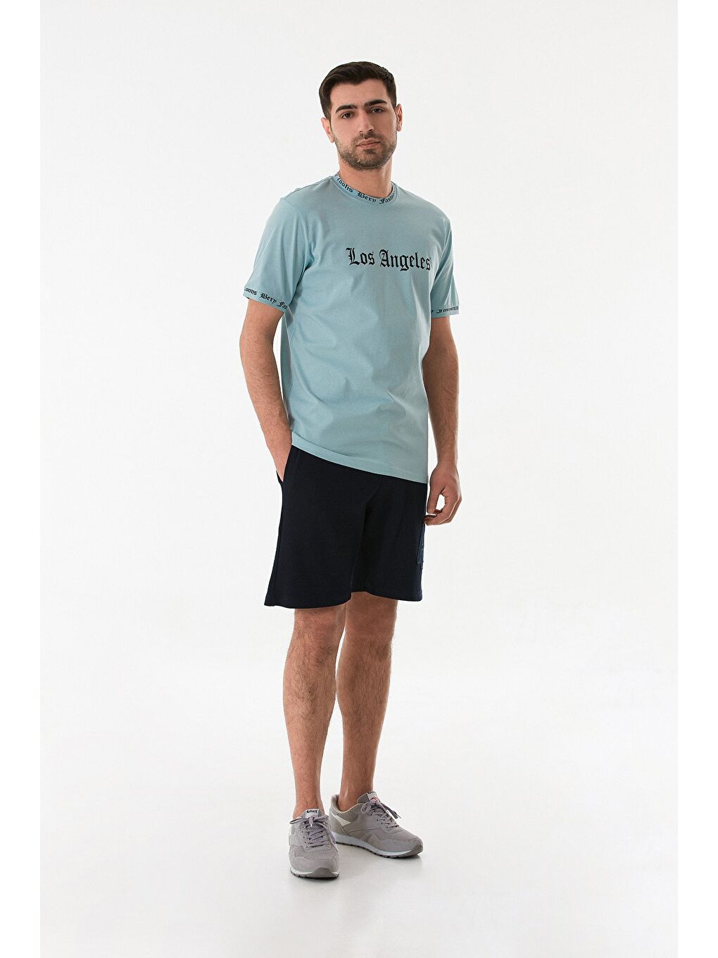 Mavi Los Angeles Baskılı Bisiklet Yaka Tişört-4