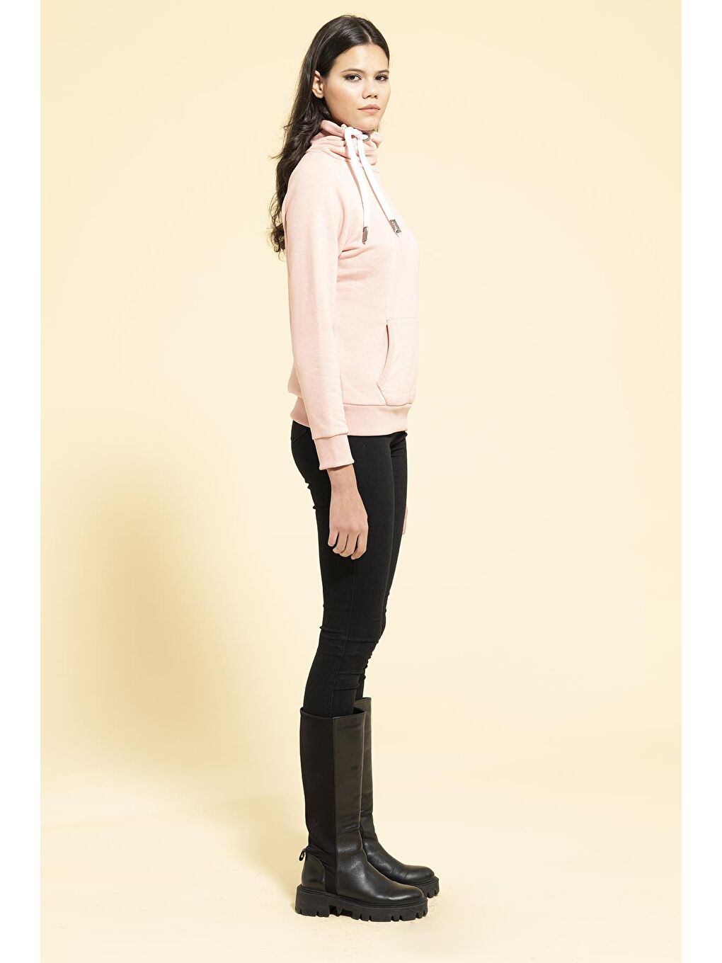 For You Moda Yaka Kordon Detaylı Kanguru Cep Pembe Sweatshirt - 3