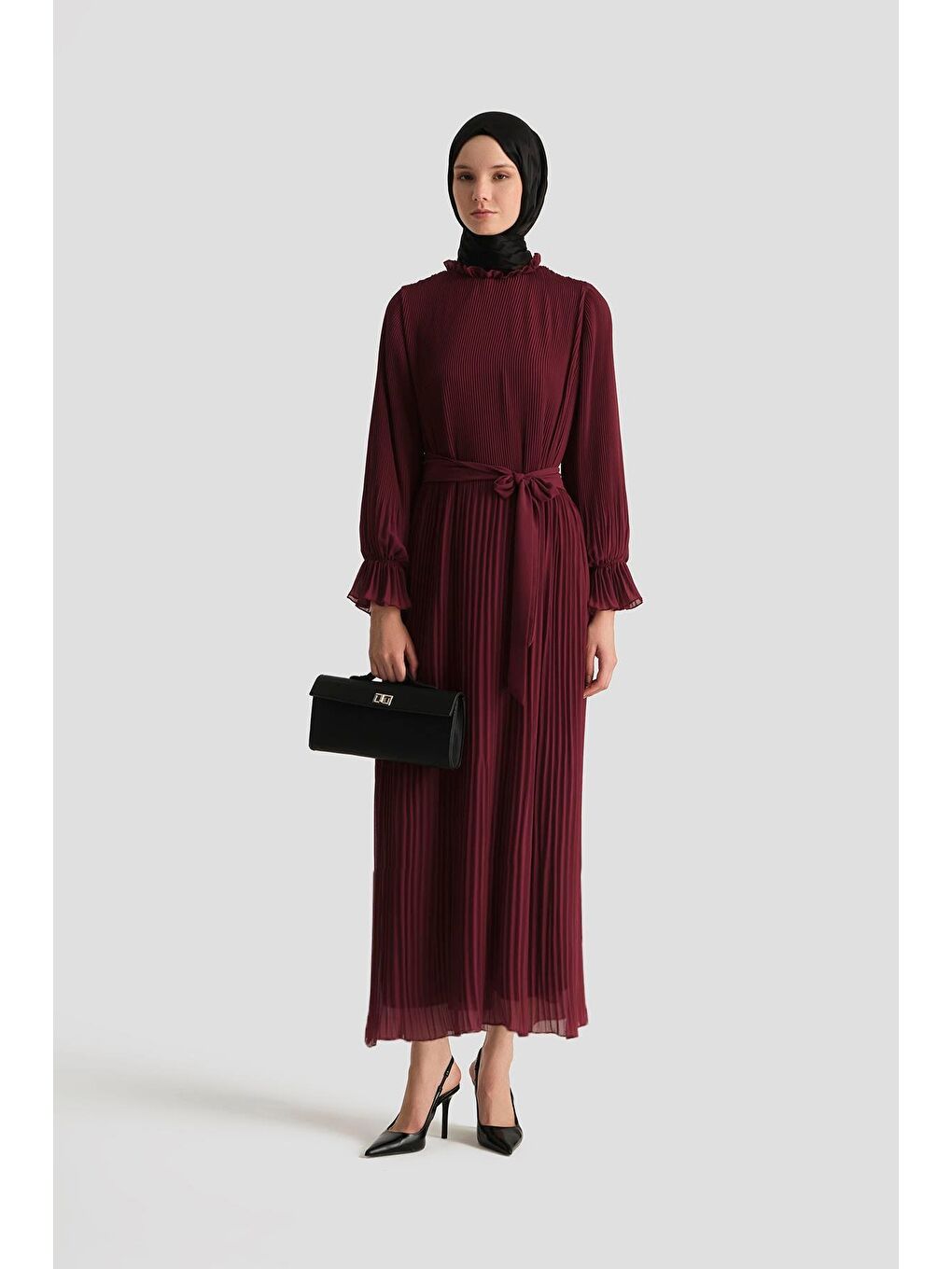Piliseli Elbise 25Yd4235 Bordo-1