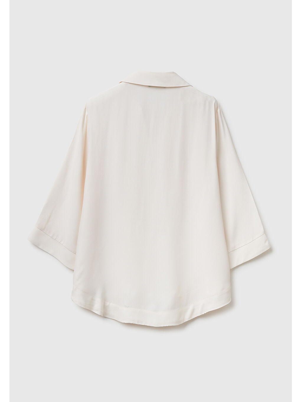 Ekru Kadın Krem %100 Viskoz Yarım Kol Gömlek Yaka Bluz-3