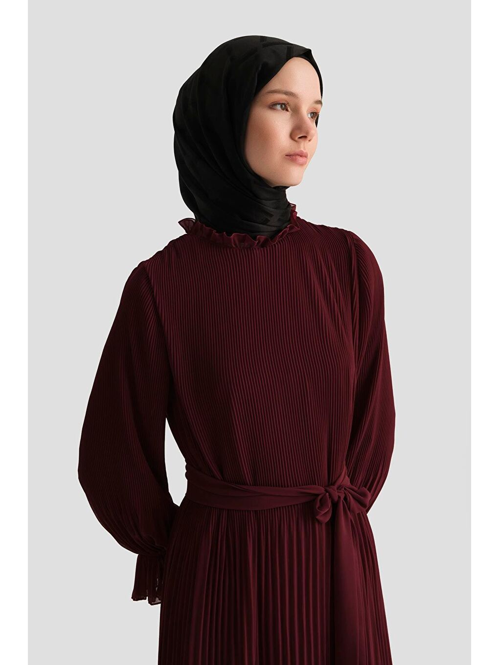 Piliseli Elbise 25Yd4235 Bordo-3