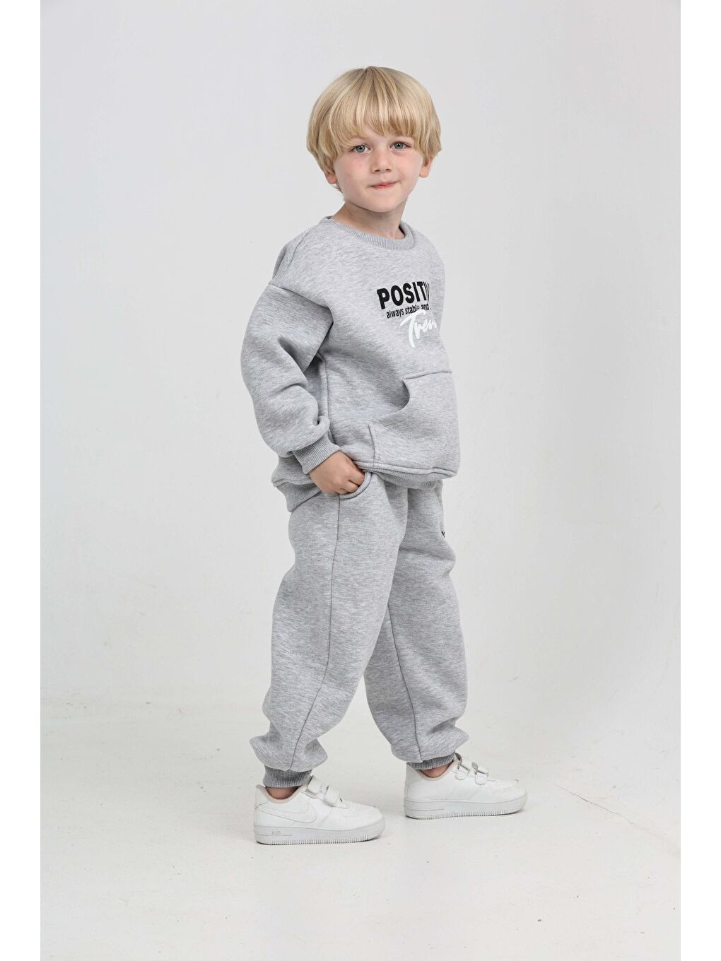 Gri Erkek Çocuk Posıtıve Baskılı Eşofman Takım-2
