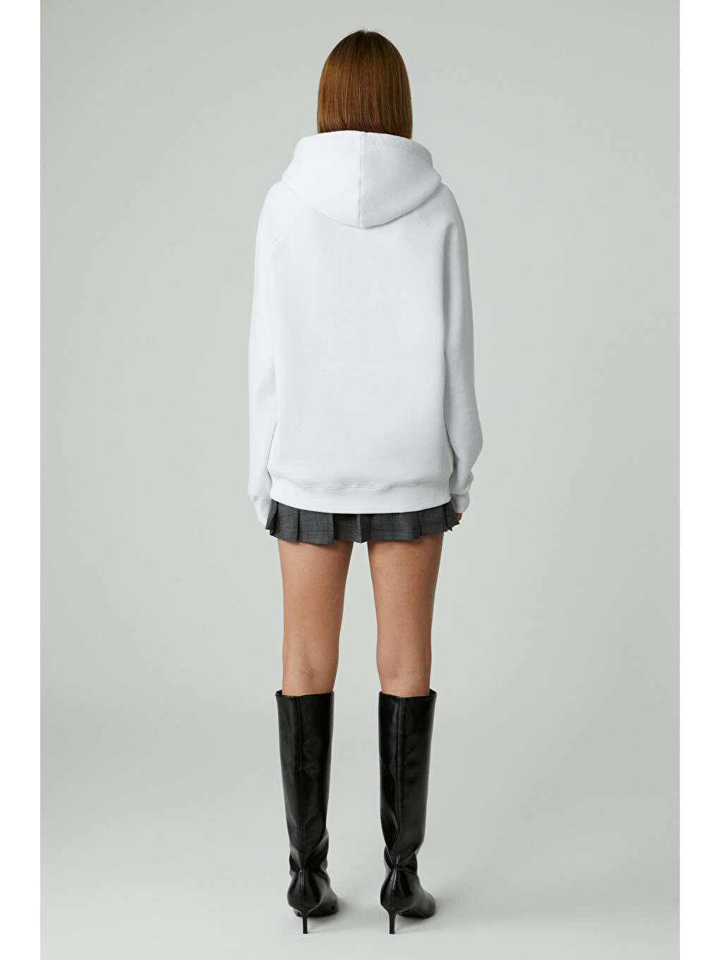 Lamarı Kadın Oversıze Şardonlu Kapüşonlu Beyaz Sweatshirt-5