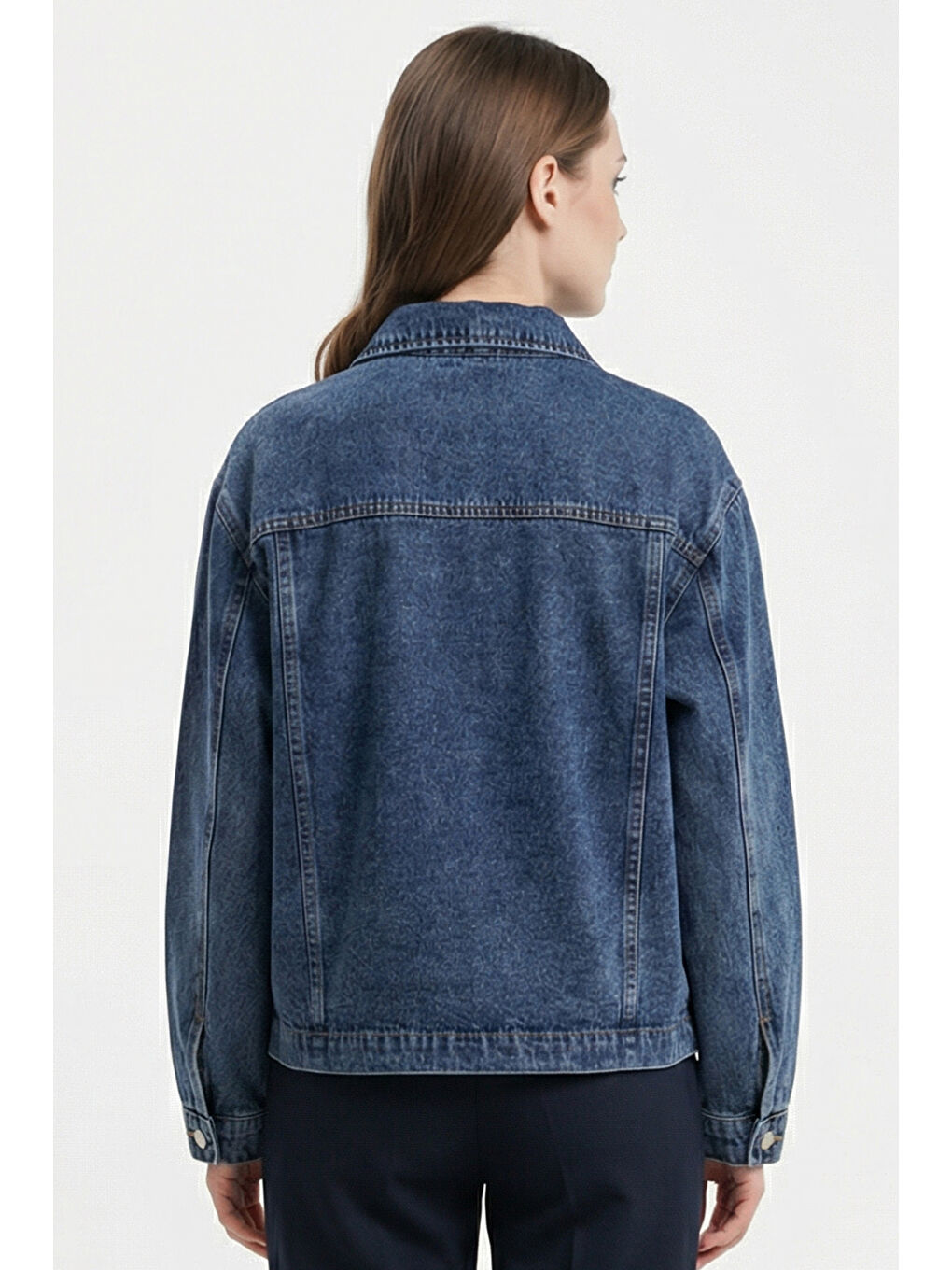 Kadın Çift Cepli Denim Ceket 0731 - Lacivert-5