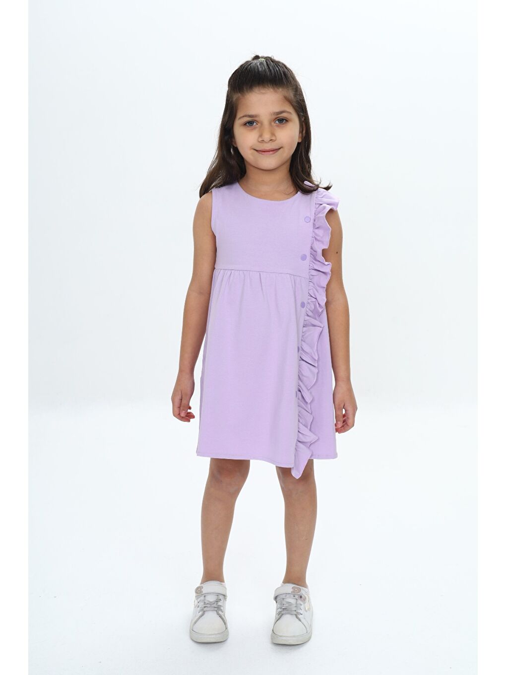 Toontoykids Lila Kız Çocuk Fırfır Detaylı Elbise