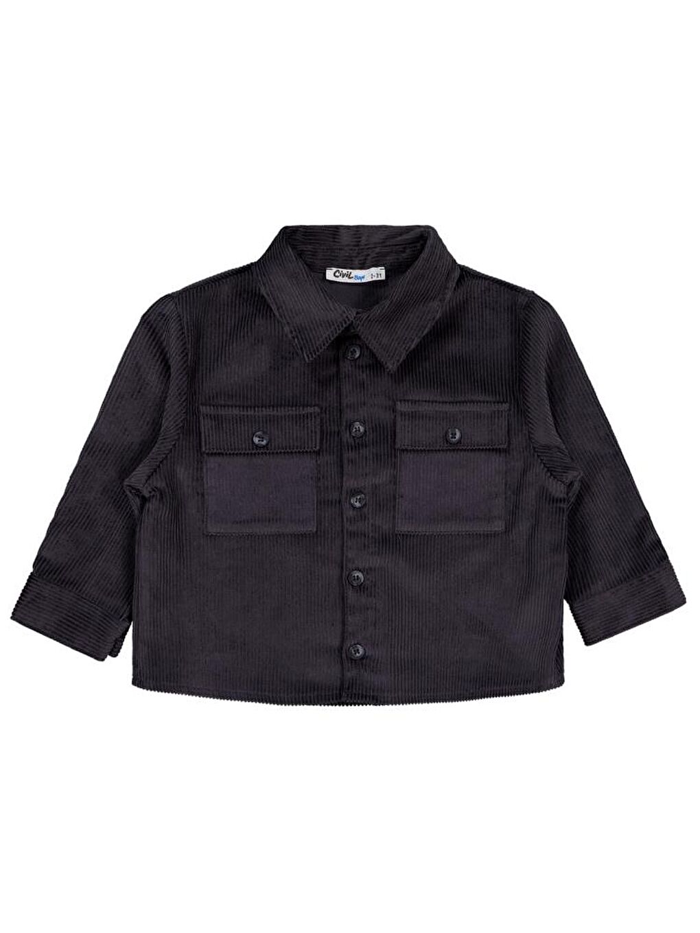 Antrasit Boys Çift Cepli Kadife 2-5 Yaş Gömlek - Gri 5-6 Yaş