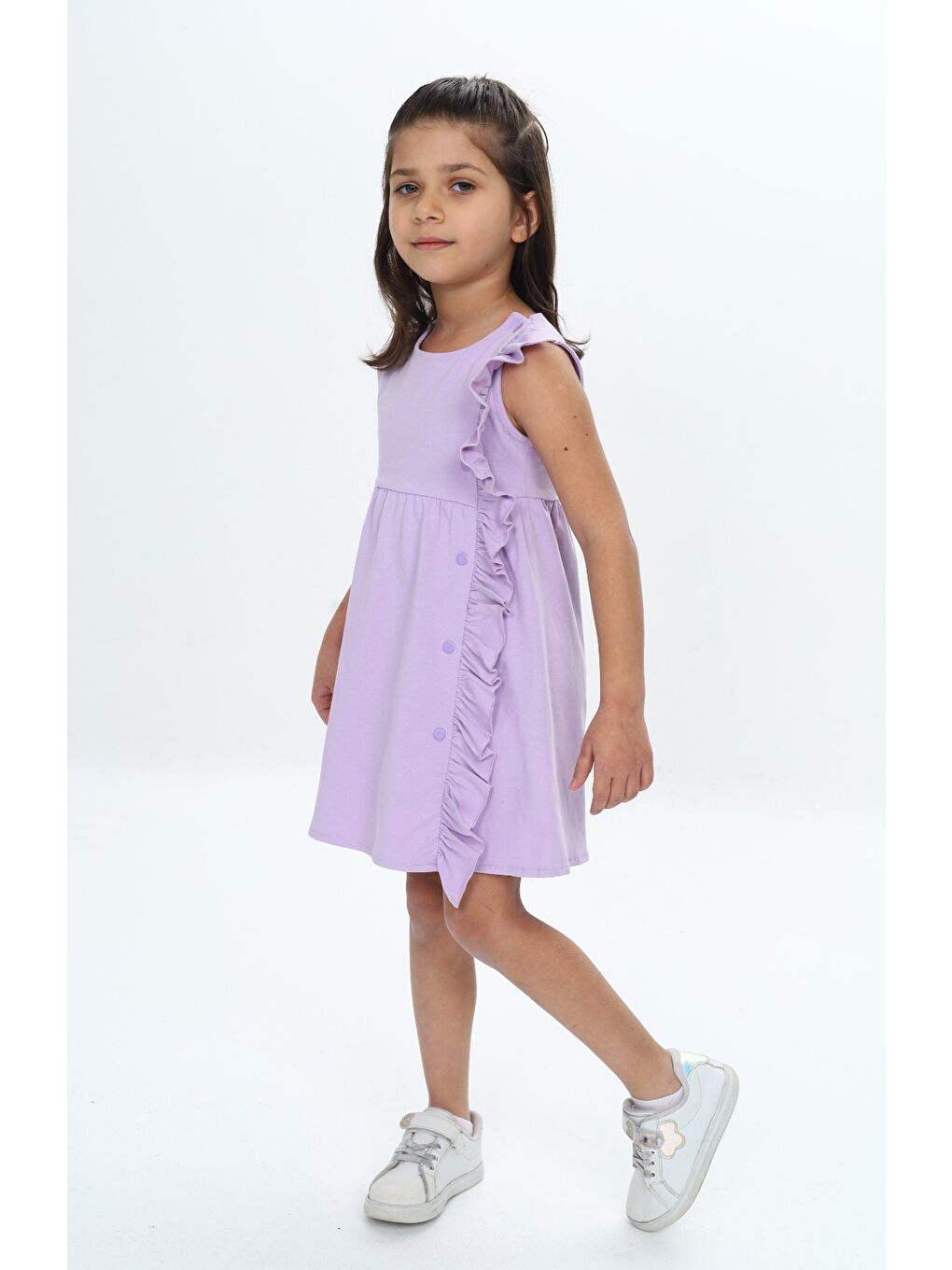 Toontoykids Lila Kız Çocuk Fırfır Detaylı Elbise - 1