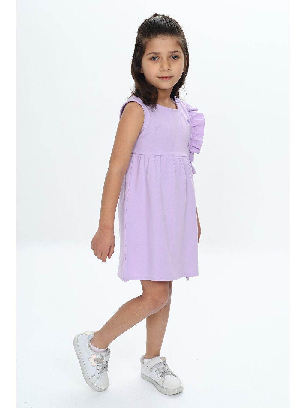 Toontoykids Lila Kız Çocuk Fırfır Detaylı Elbise - 2