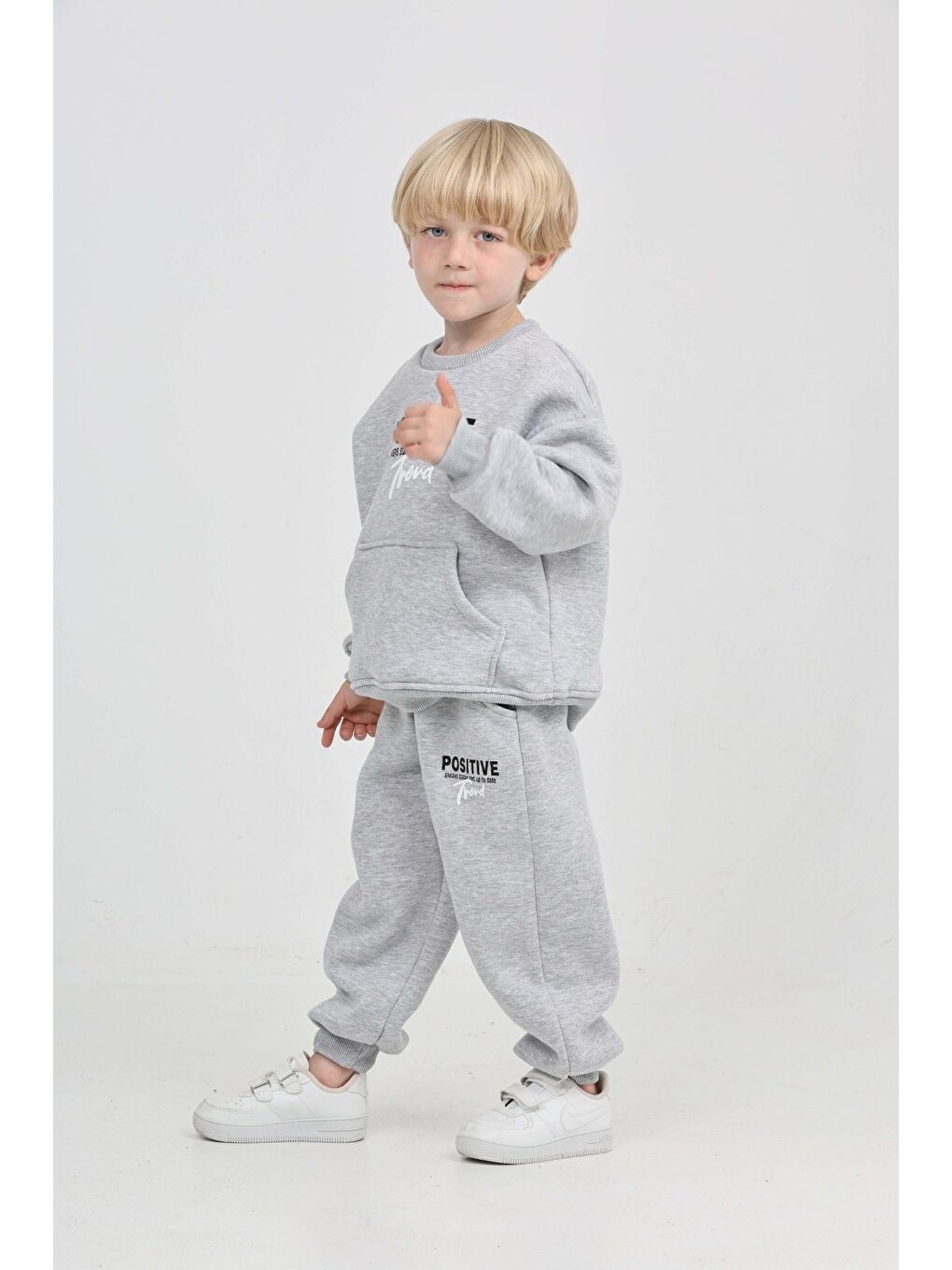 Gri Erkek Çocuk Posıtıve Baskılı Eşofman Takım-3