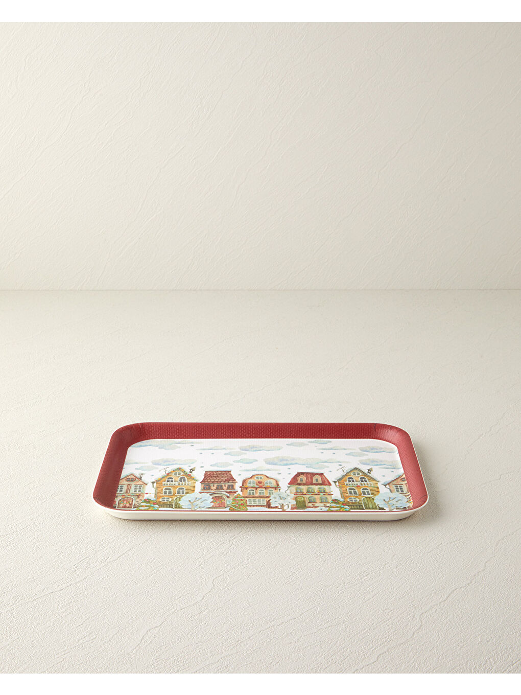 Snowy Melamin Kaydırmaz Tepsi 27x36 cm Kırmızı - Yeşil