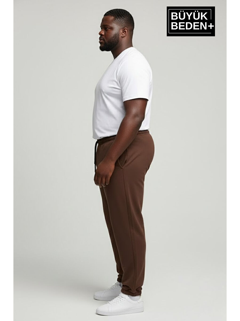Kahverengi Erkek Büyük Beden Paça Lastikli İki İplik Rahat Kalıp ince Eşofman Altı SPR26BEA951-1