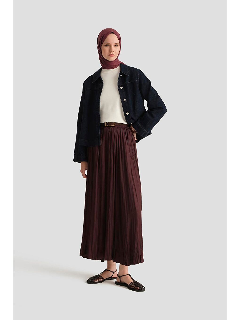 Kırışık Saten Etek 25Yh5601 Bordo
