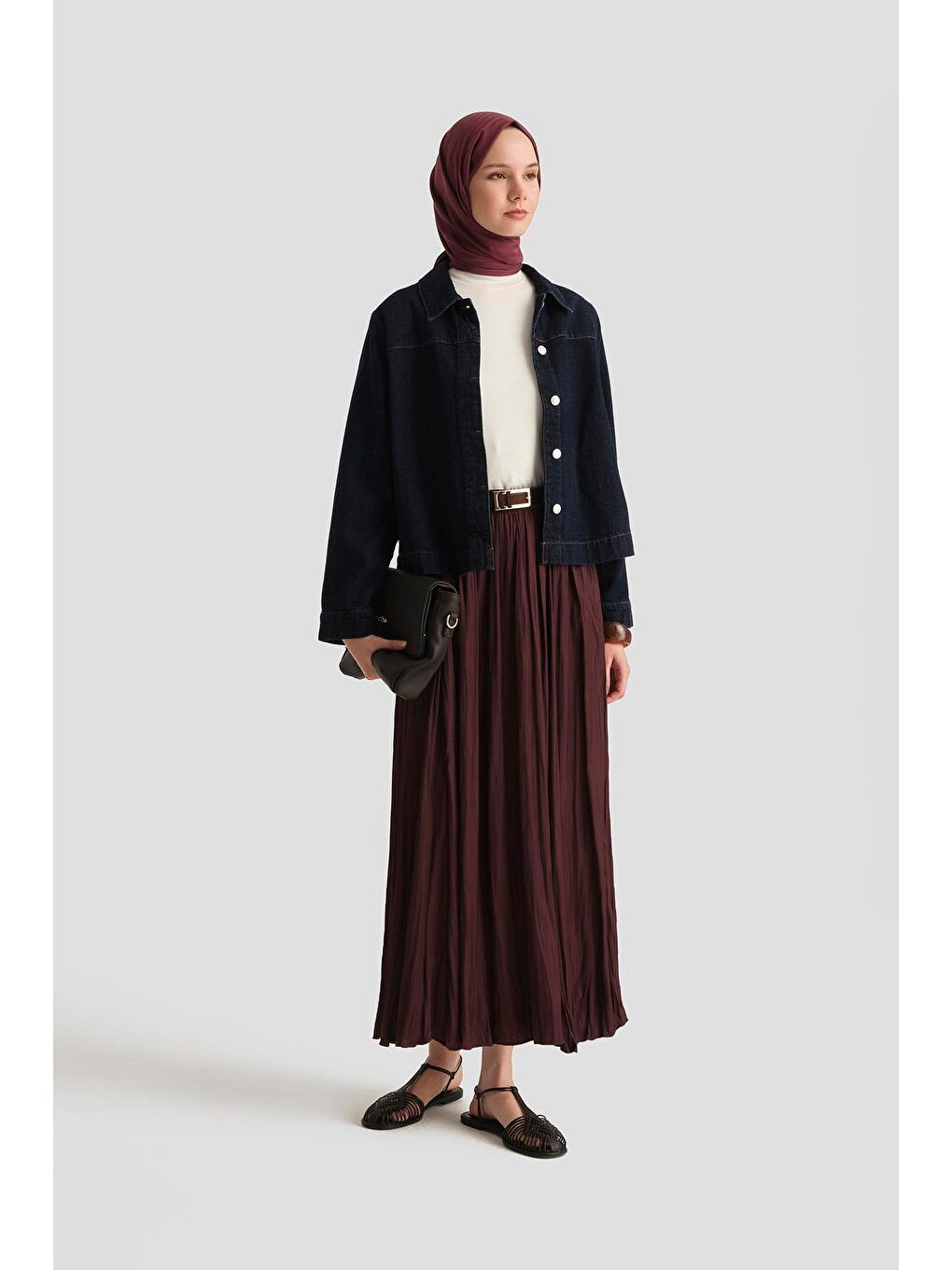 Kırışık Saten Etek 25Yh5601 Bordo-1