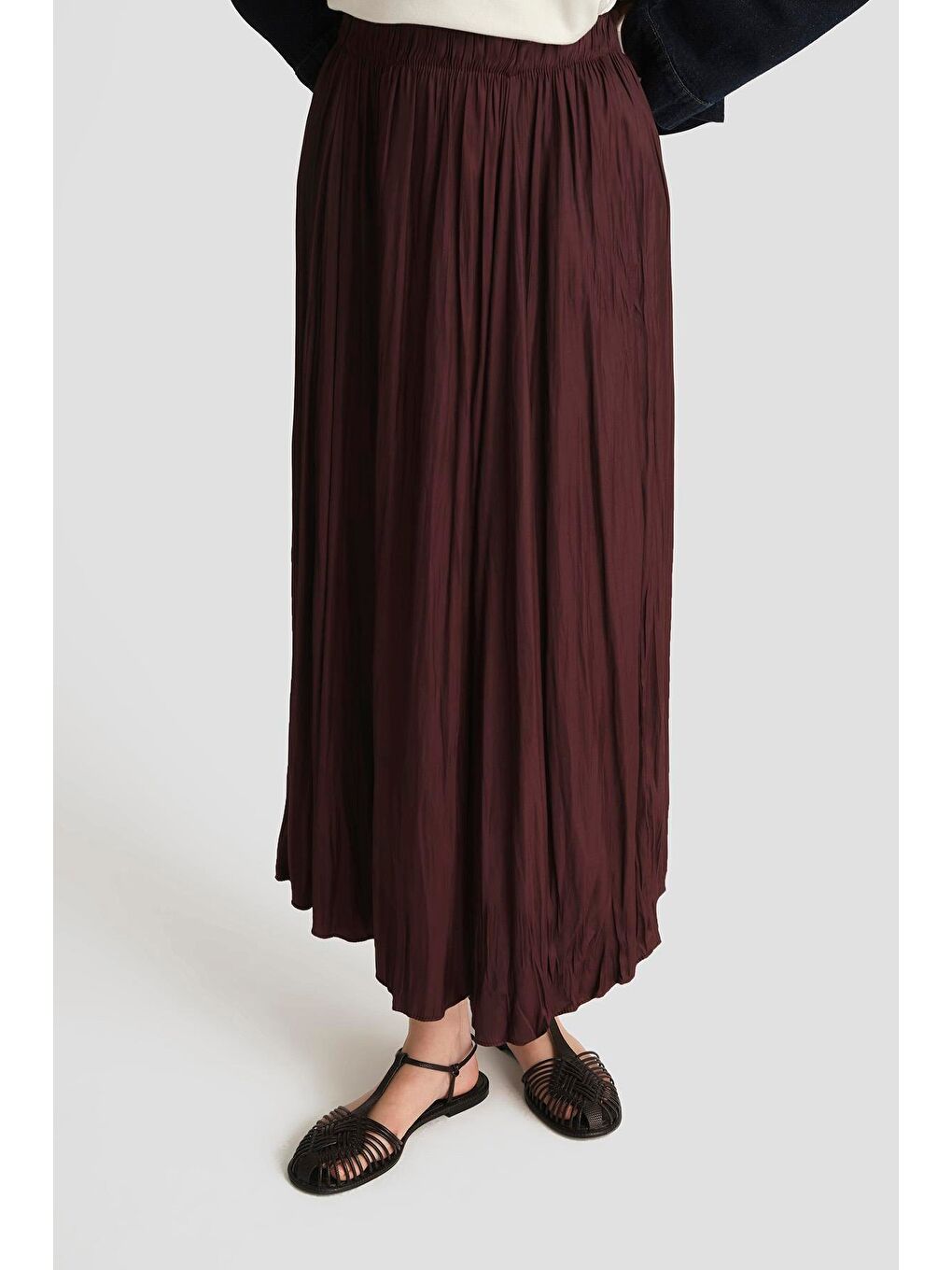 Kırışık Saten Etek 25Yh5601 Bordo-2