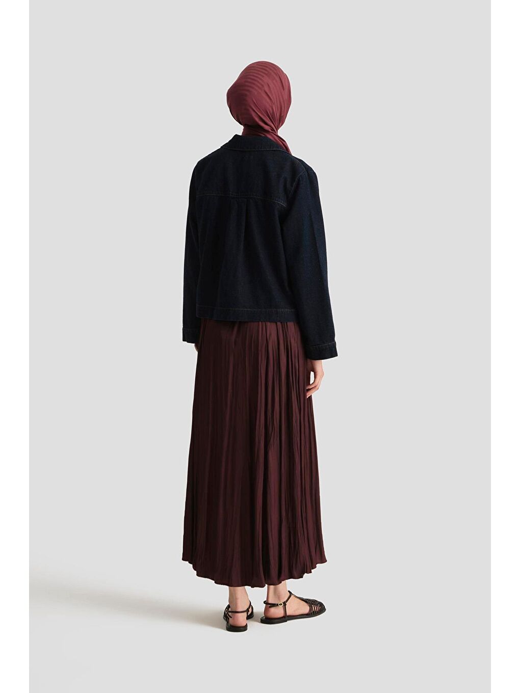 Kırışık Saten Etek 25Yh5601 Bordo-3