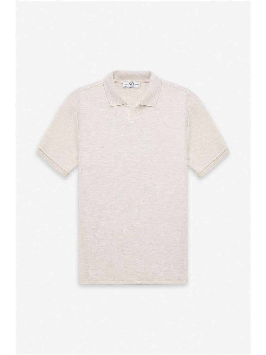 Bej Regular Düz Baskısız Waffle V Pat Polo Yaka Tişört-5
