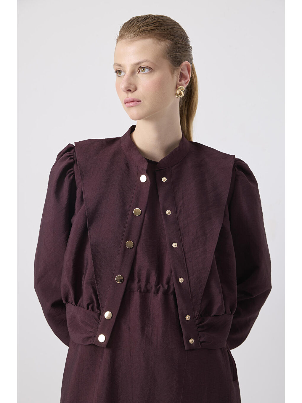 Bordo Ceketli Kupra Elbise-1