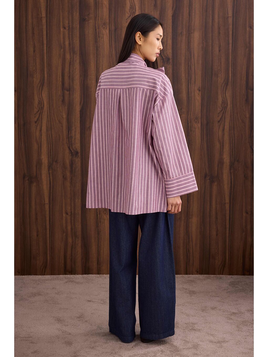 Fiyonk Detaylı Gömlek Bordo Çizgi-3