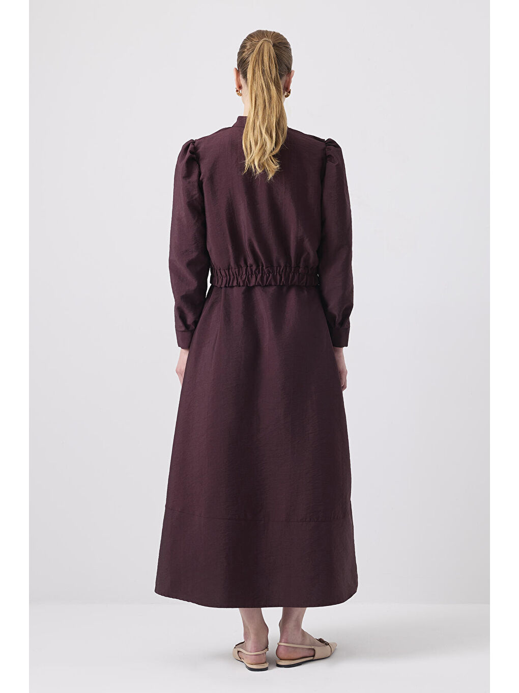 Bordo Ceketli Kupra Elbise-3