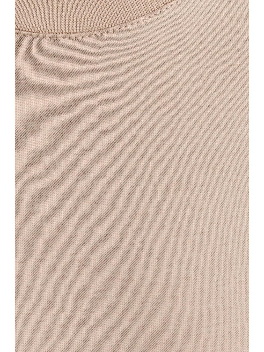 Bej Unisex Slim Fit Dar Kesim %100 Pamuk Yumuşak Dokulu Taş Bisiklet Yaka Tişört-5