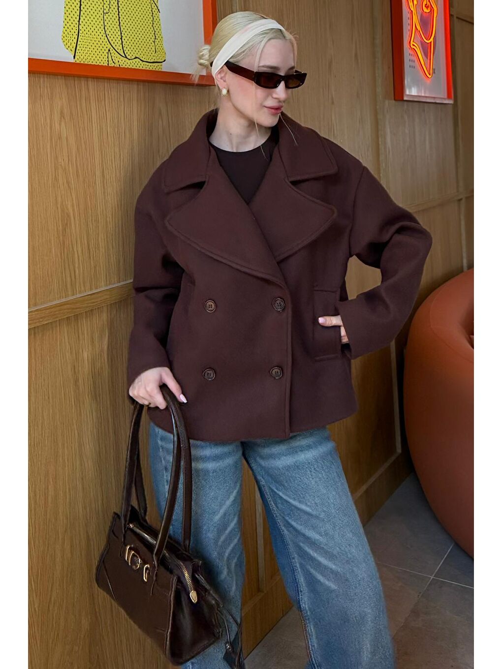 Kahverengi Kısa Kaşe Kadın Kaban Mg2544-3