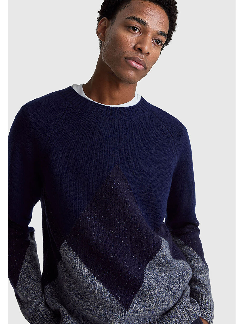 Erkek Lacivert Yün Karışımlı Baklava Desenli Ribana Detaylı Kazak-5