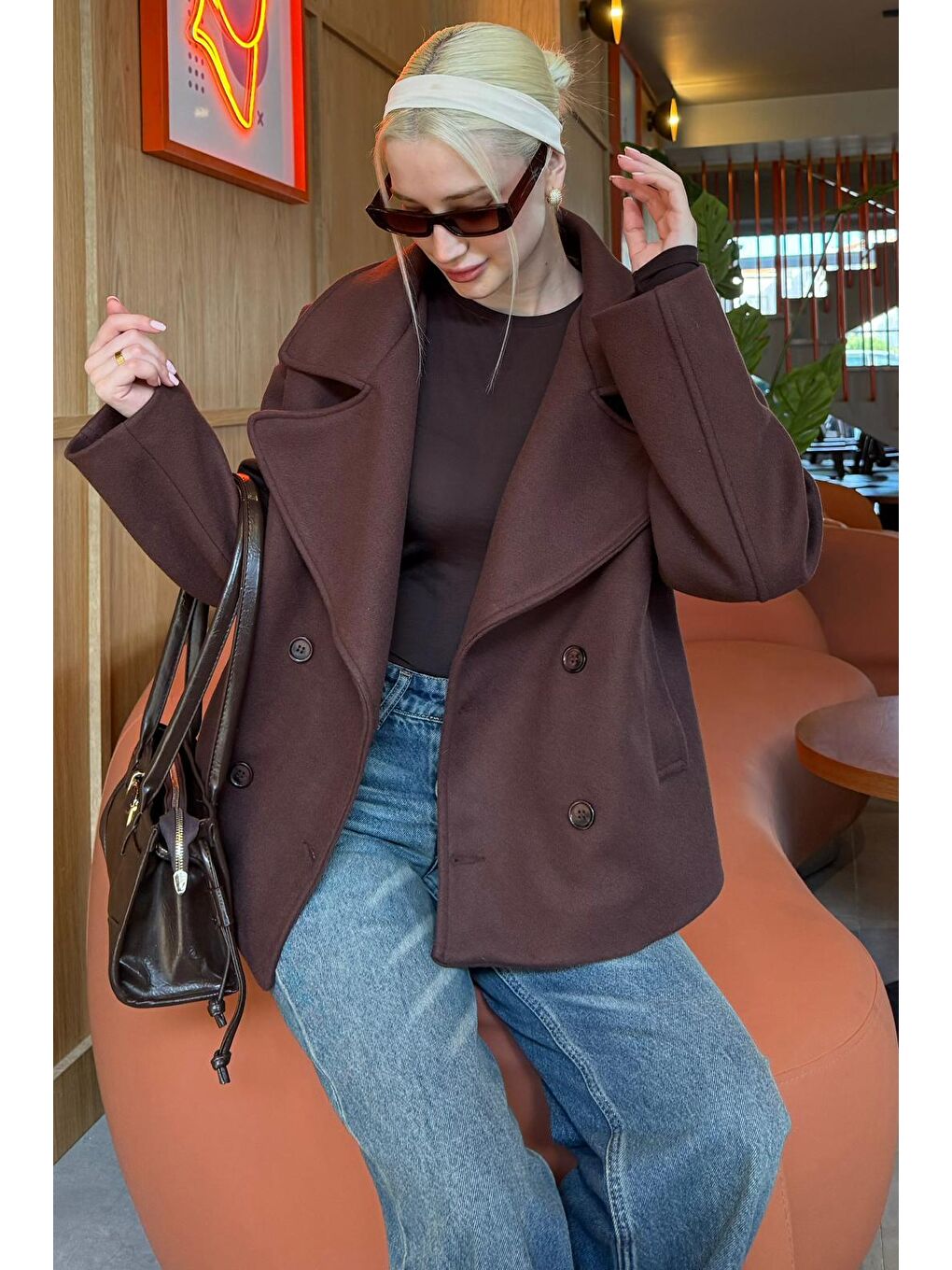 Kahverengi Kısa Kaşe Kadın Kaban Mg2544-4