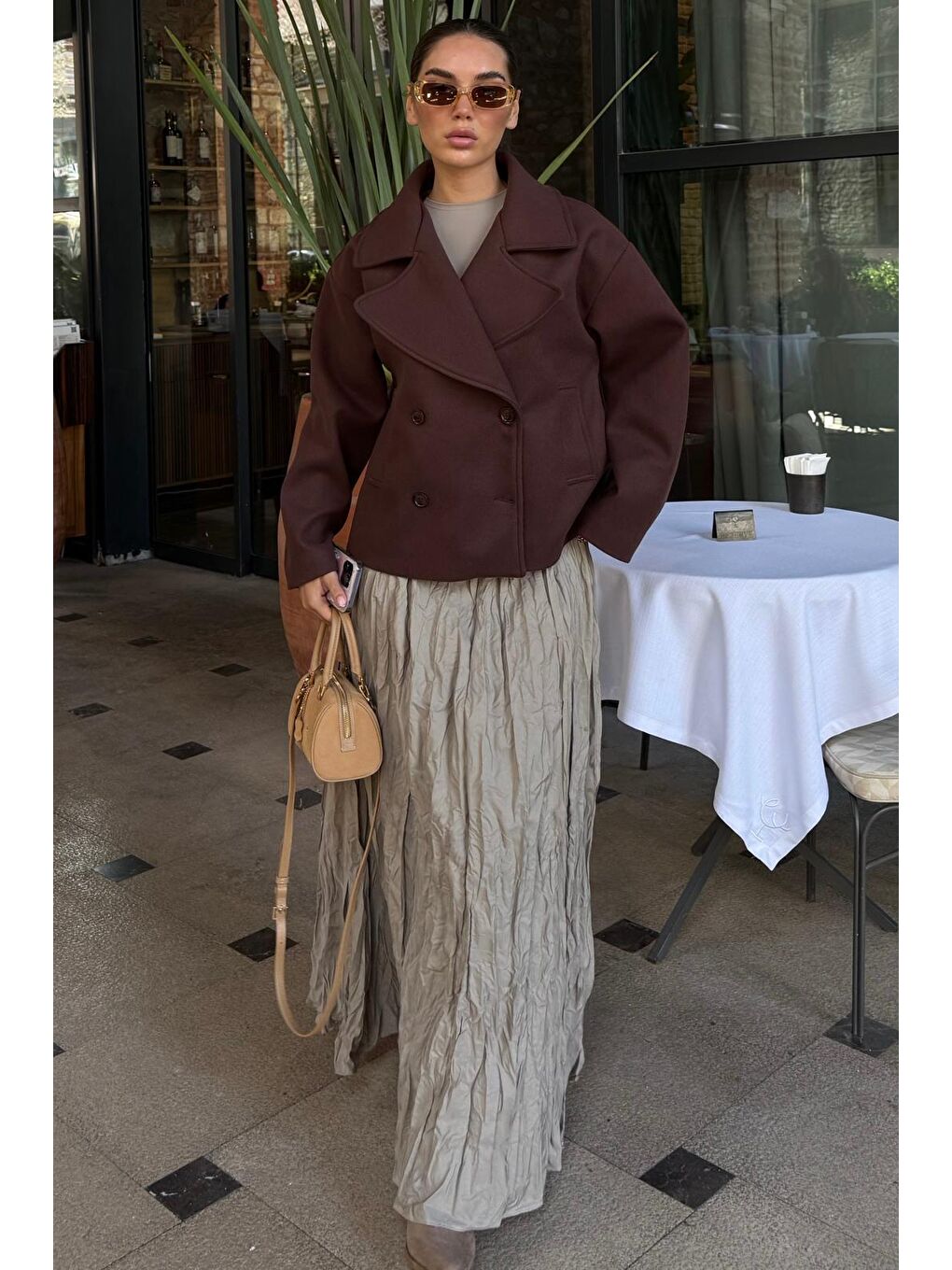 Kahverengi Kısa Kaşe Kadın Kaban Mg2544-6