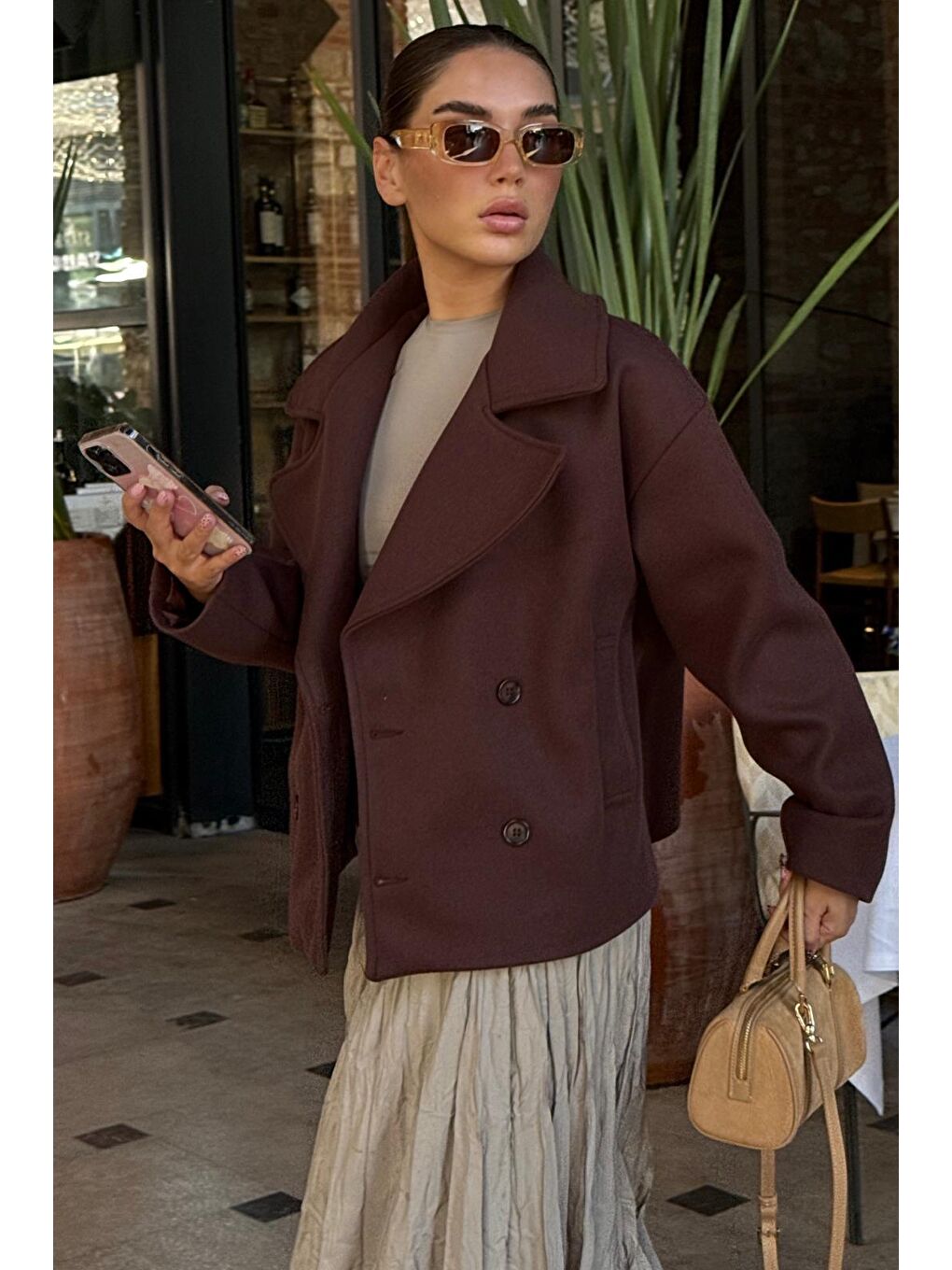 Kahverengi Kısa Kaşe Kadın Kaban Mg2544-7