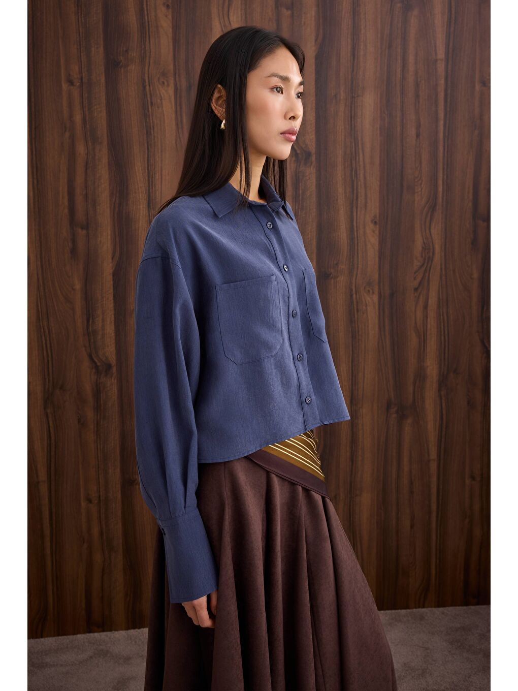 Bordo Çift Cepli Kısa Gömlek Jean Mavi-1