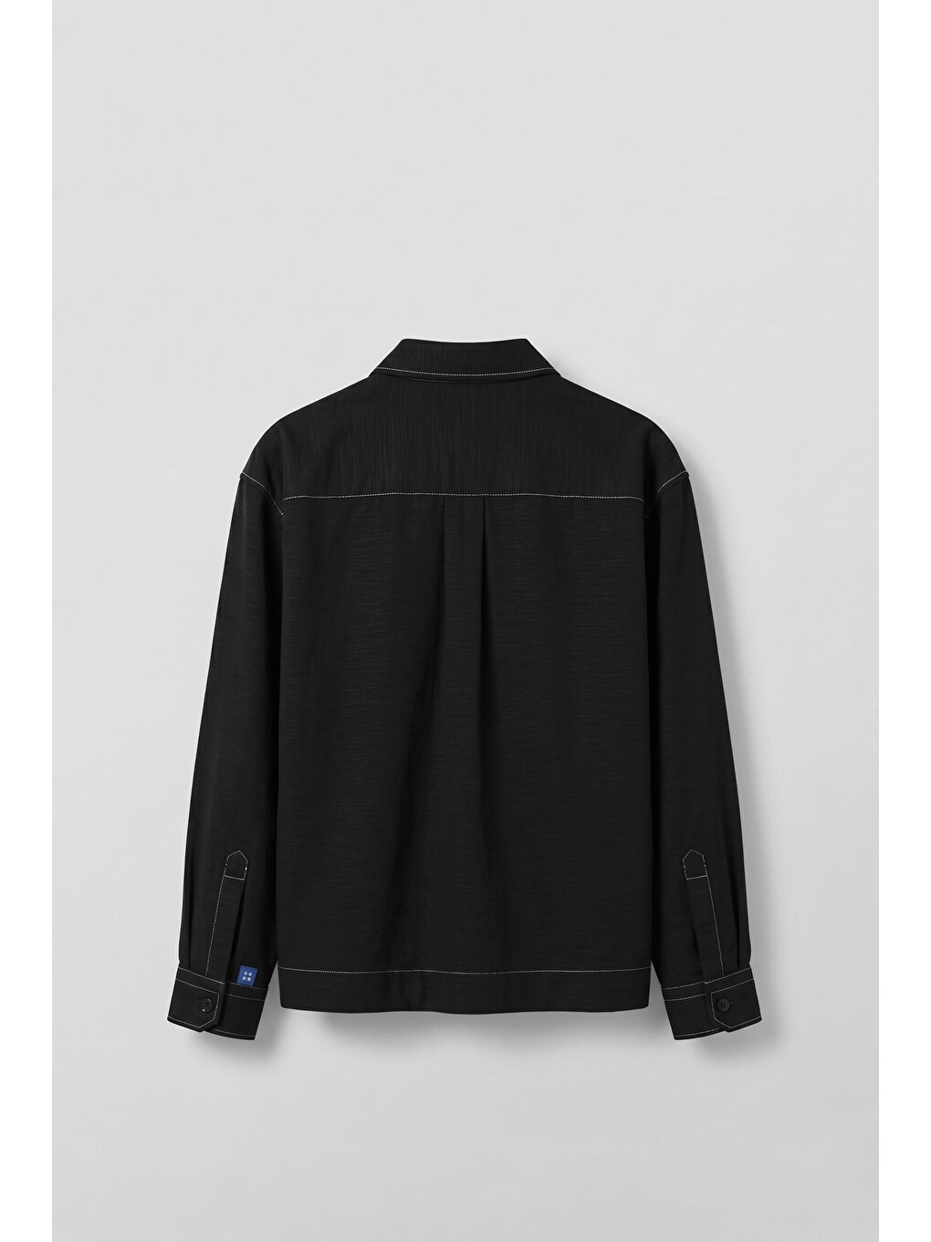 Erkek Boxy Fit Kontrast Dikişli Pamuklu Overshirt Gömlek Siyah-1