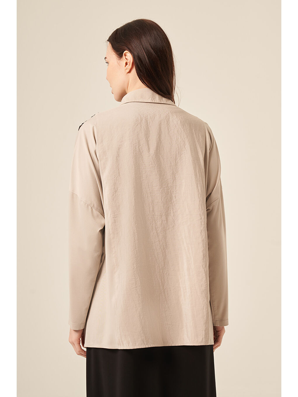 Bej Önü Dikiş Detaylı Bambu Tunik Çıtçıtlı Gömlek 5171 Taş-2