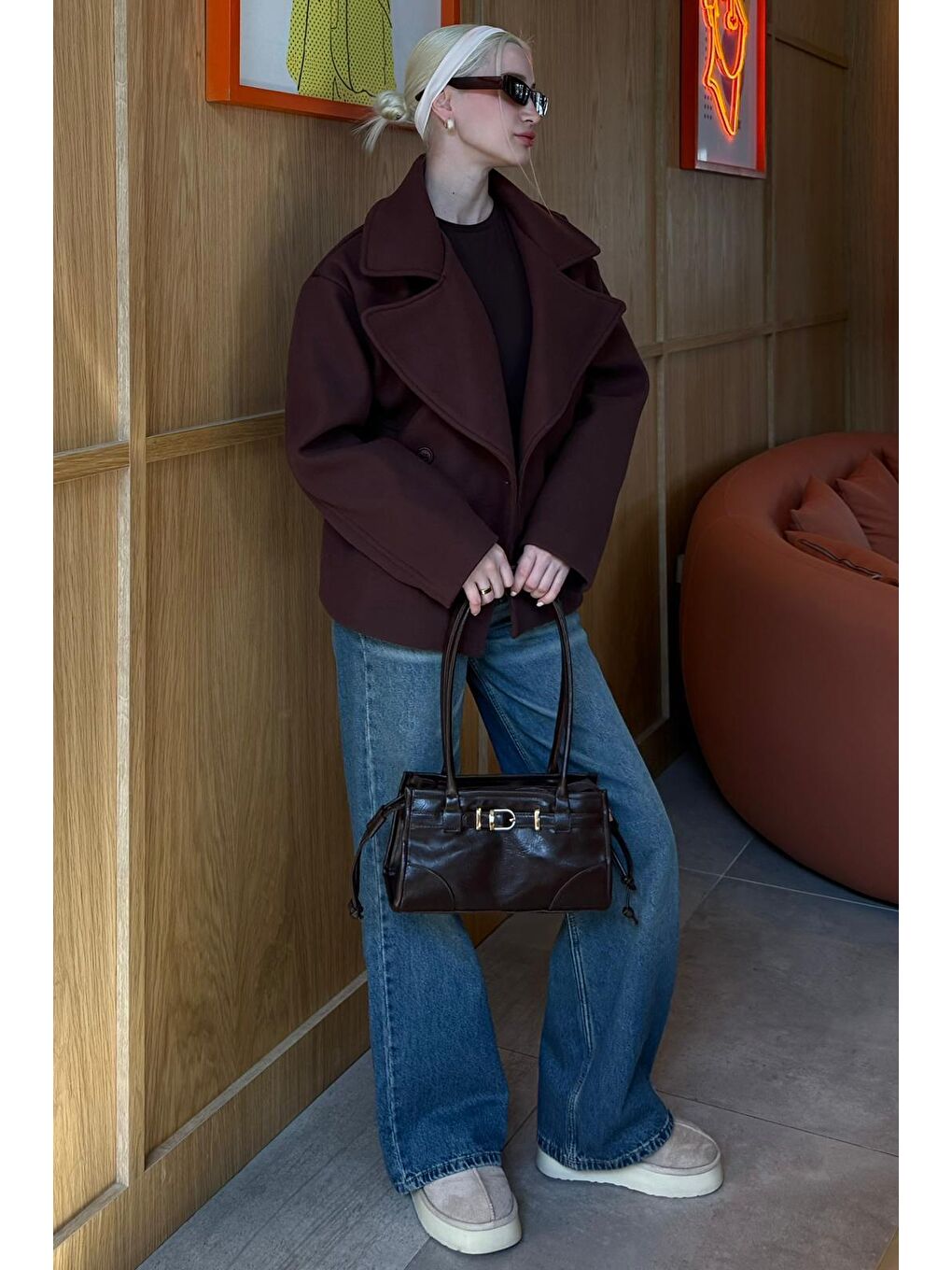 Kahverengi Kısa Kaşe Kadın Kaban Mg2544-10