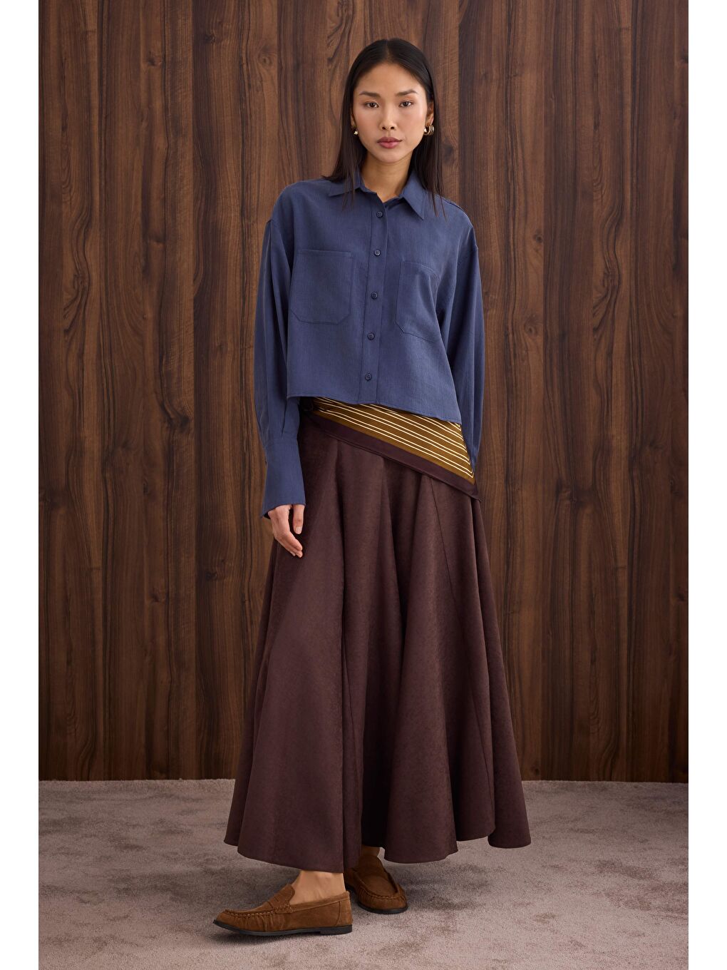 Bordo Çift Cepli Kısa Gömlek Jean Mavi-2