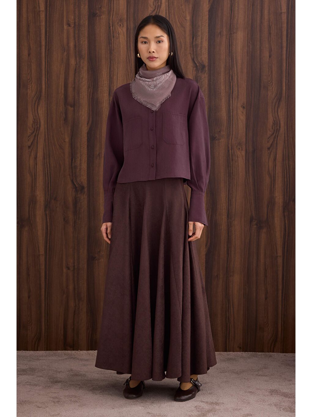 Mavi Çift Cepli Kısa Gömlek Bordo-1