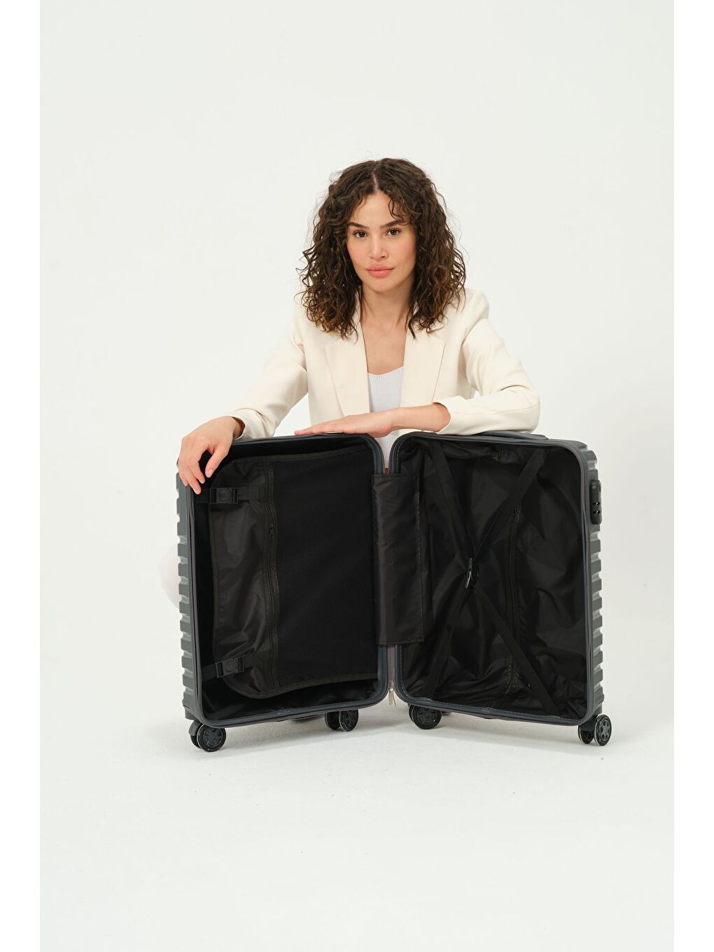 Gri Kabin Boy Füme PP Valiz-6