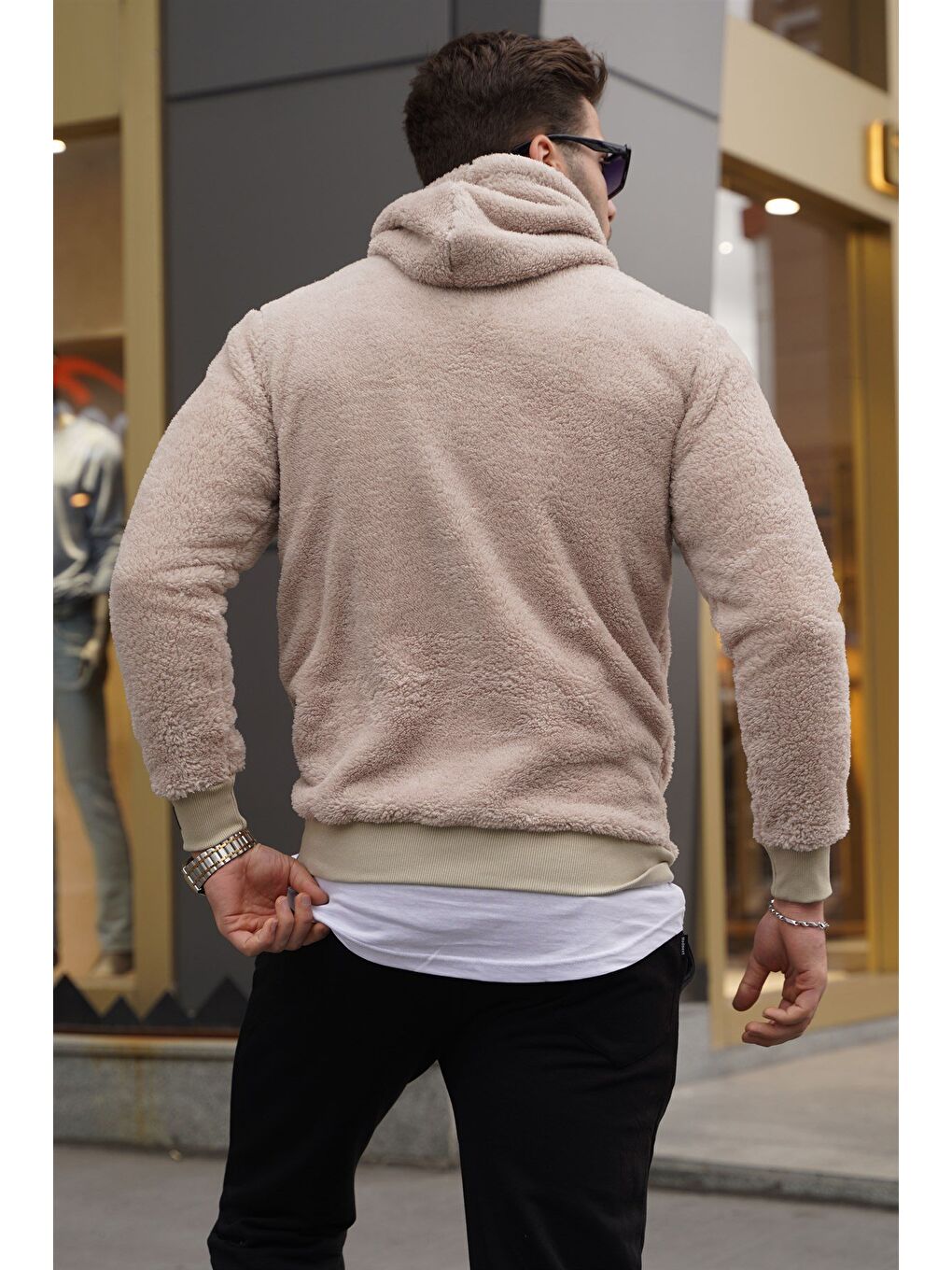 Kahverengi Kapüşonlu Pelüş Sweatshirt Camel 4390-1