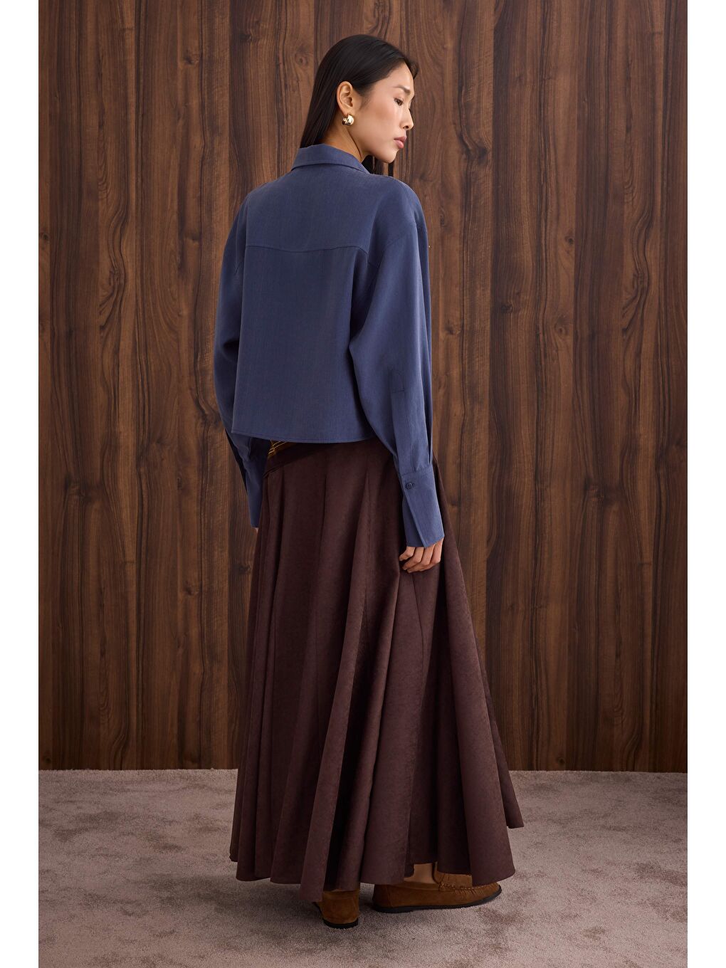 Bordo Çift Cepli Kısa Gömlek Jean Mavi-3