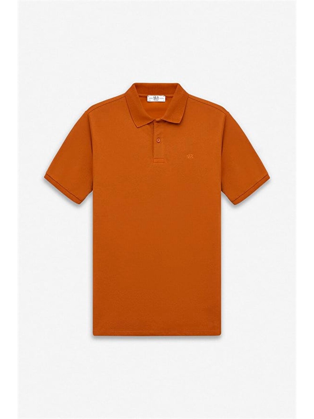 Kahverengi Kiremit Slim Düz Nakışlı Pike Düğmeli Polo Yaka Tişört-5
