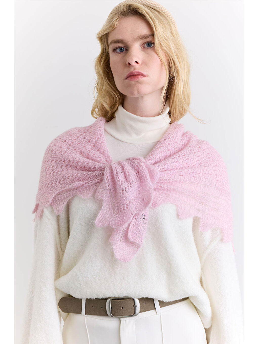 Ajur Örgü Geniş Şal Pembe