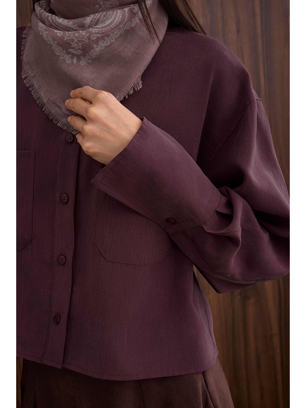 Mavi Çift Cepli Kısa Gömlek Bordo-2