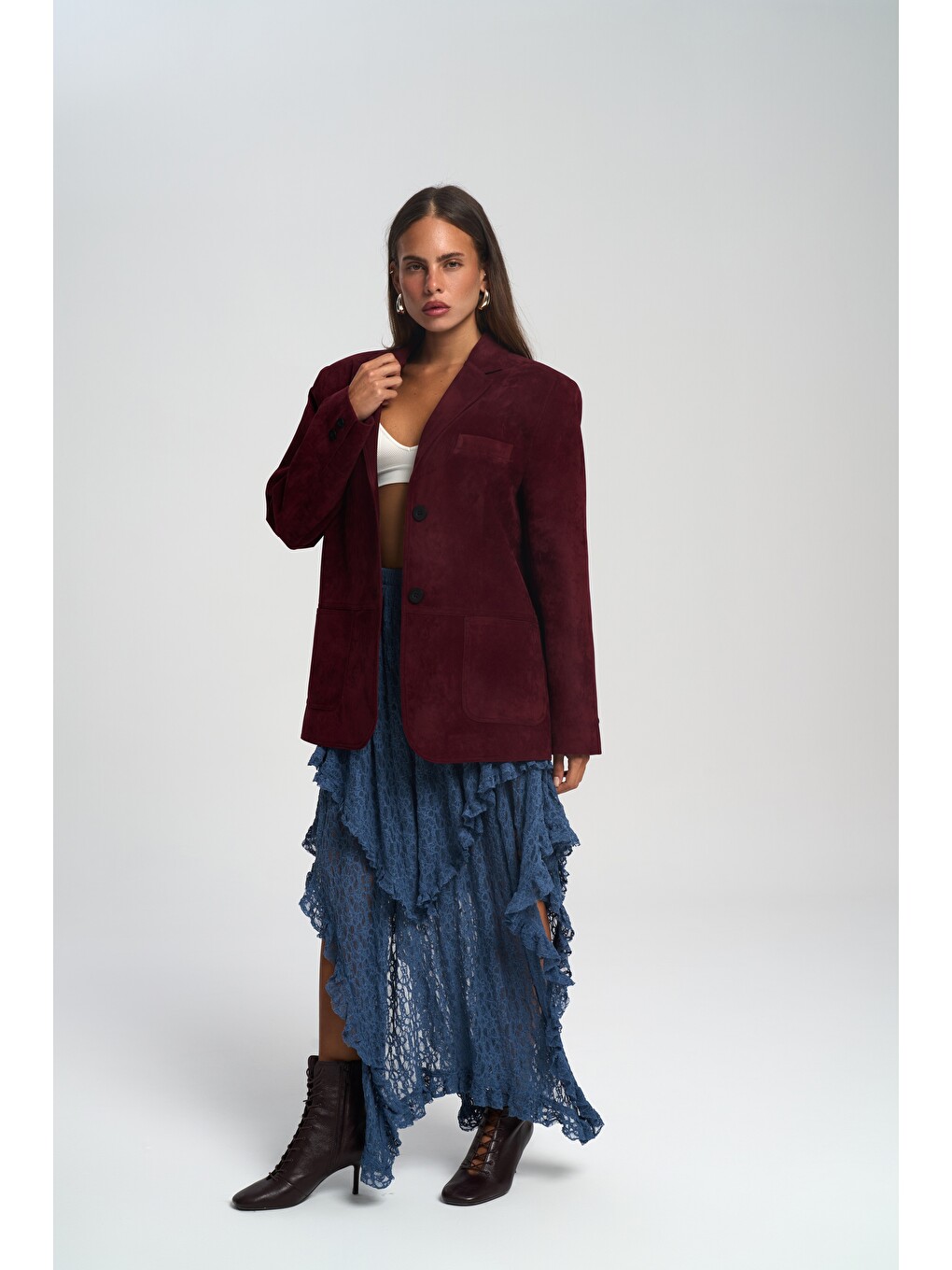 Orsina Yırtmaç Detaylı Bordo Blazer