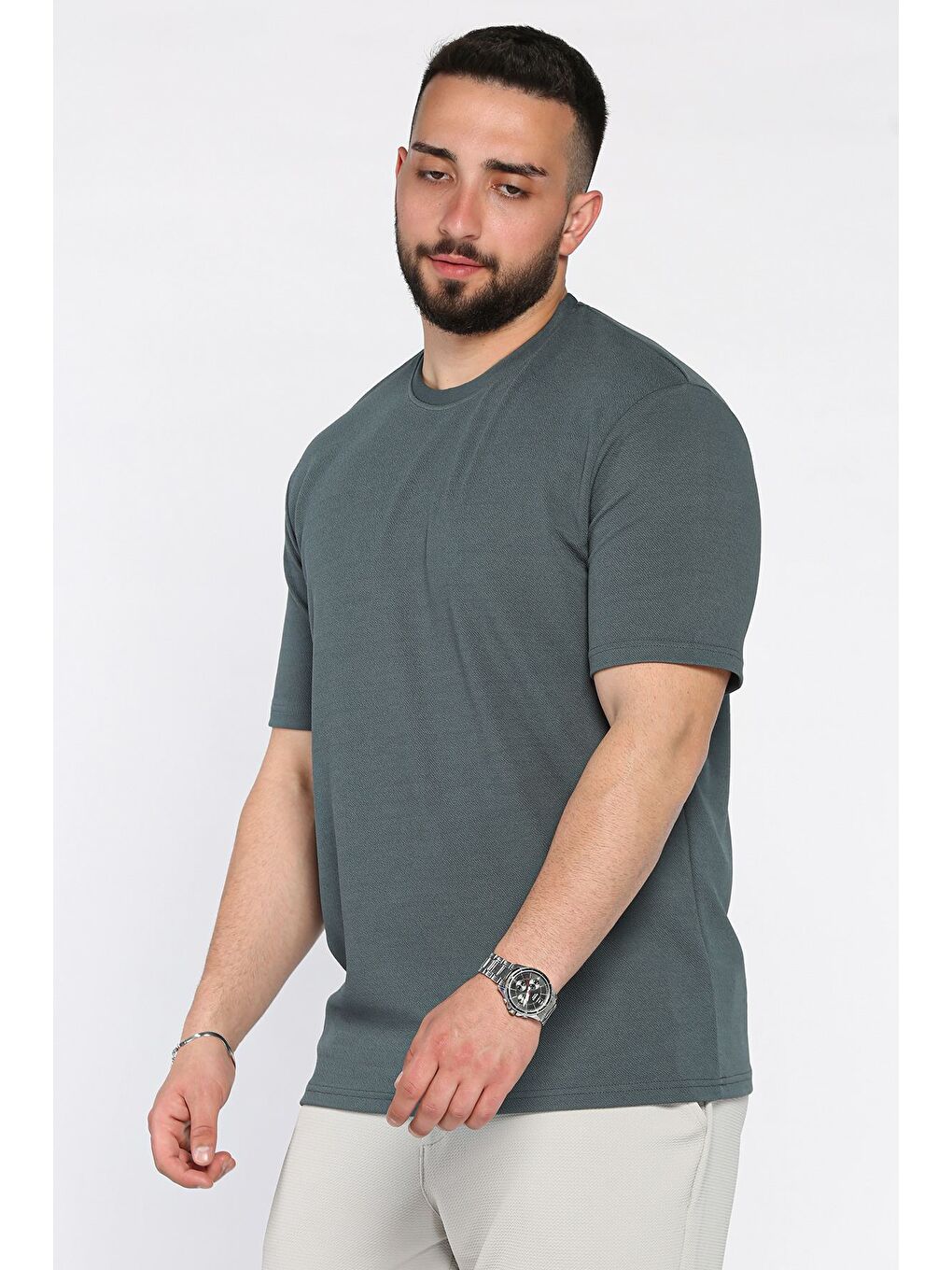 Petrol Erkek Bisiklet Yaka Tişört-1