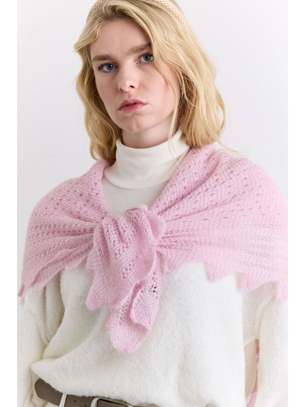 Ajur Örgü Geniş Şal Pembe-1