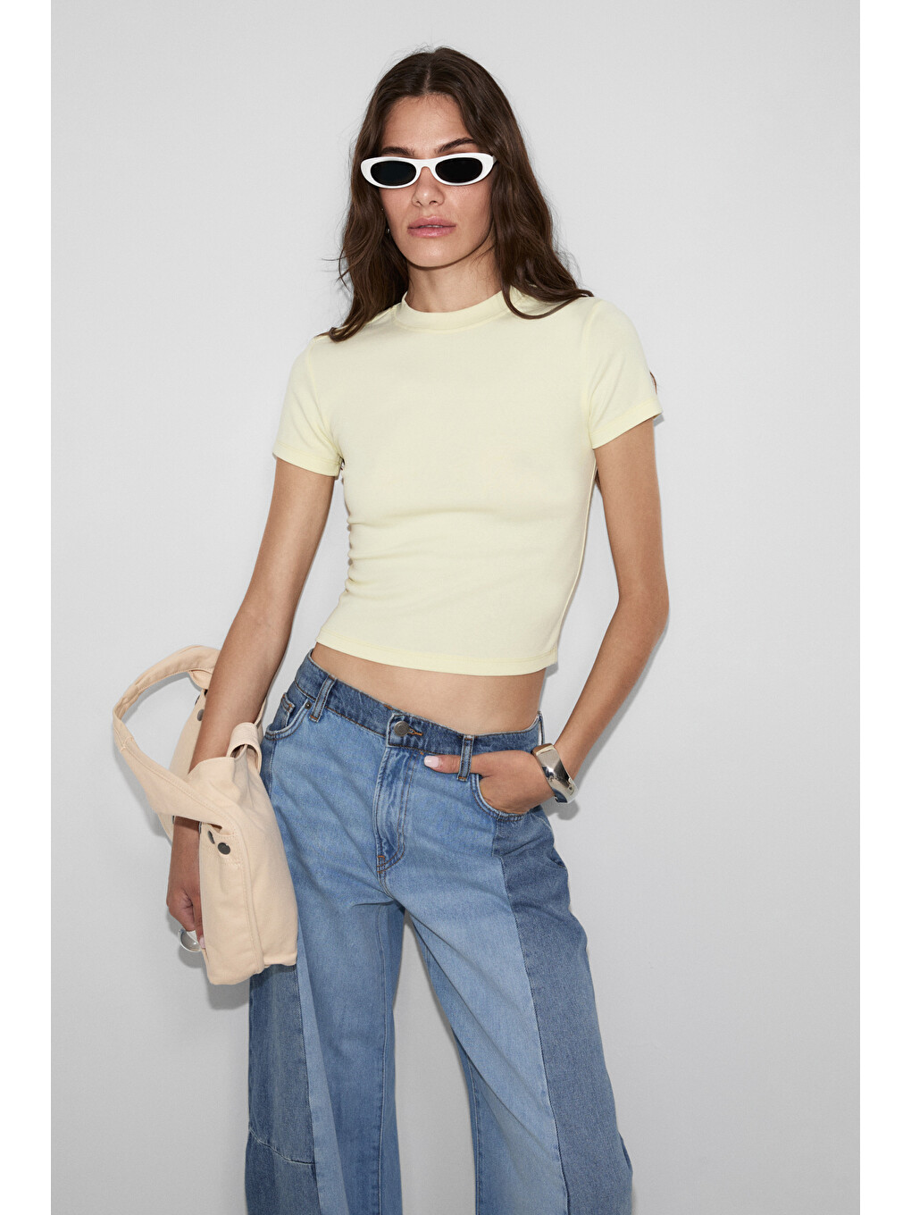 Zolen Kadın Yumuşak Ve Esnek Kumaşlı Organik Pamuklu Kısa Kollu Crop Sarı T-shirt-2
