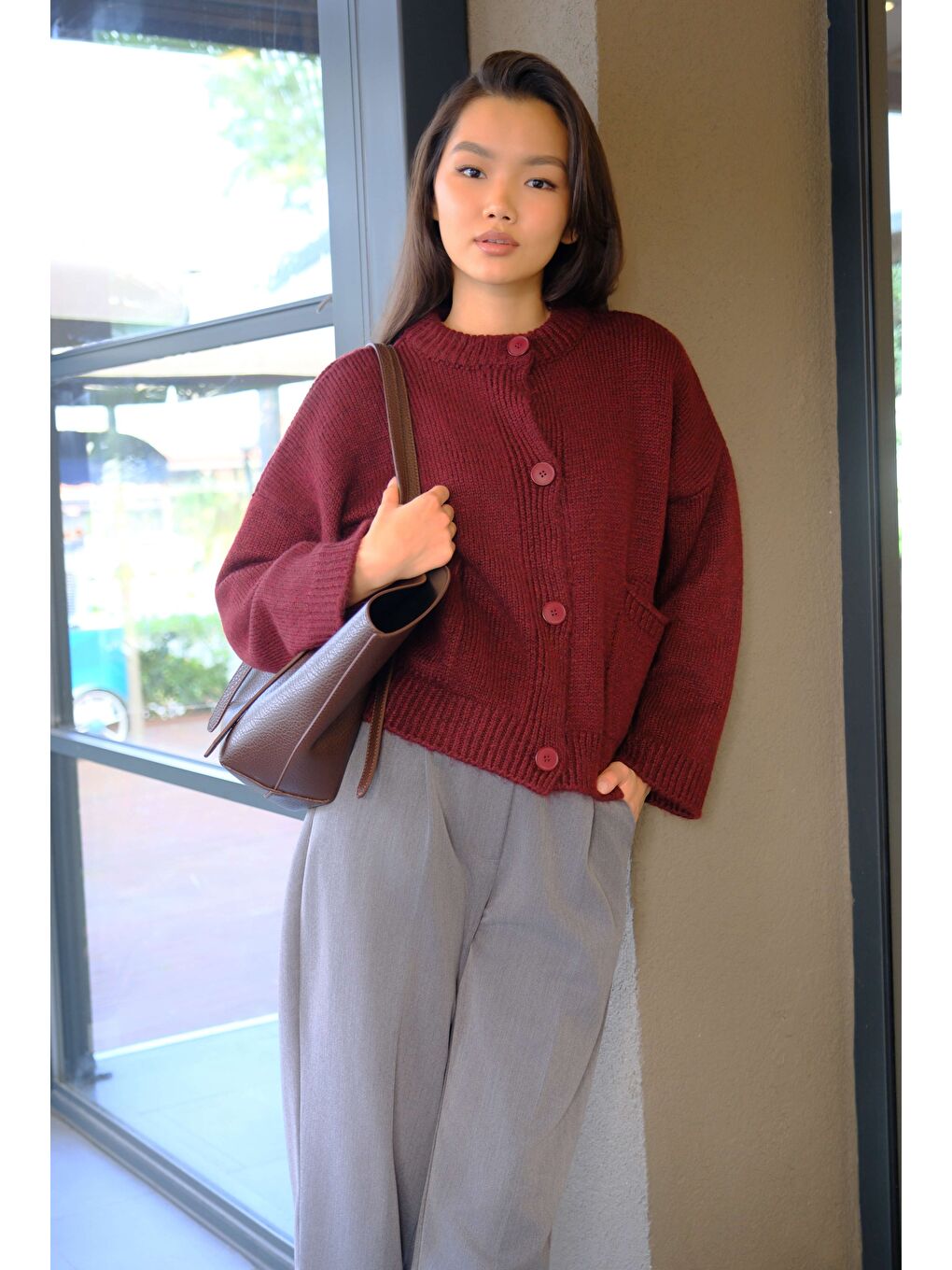 Alpaka Kısa Hırka Bordo-1