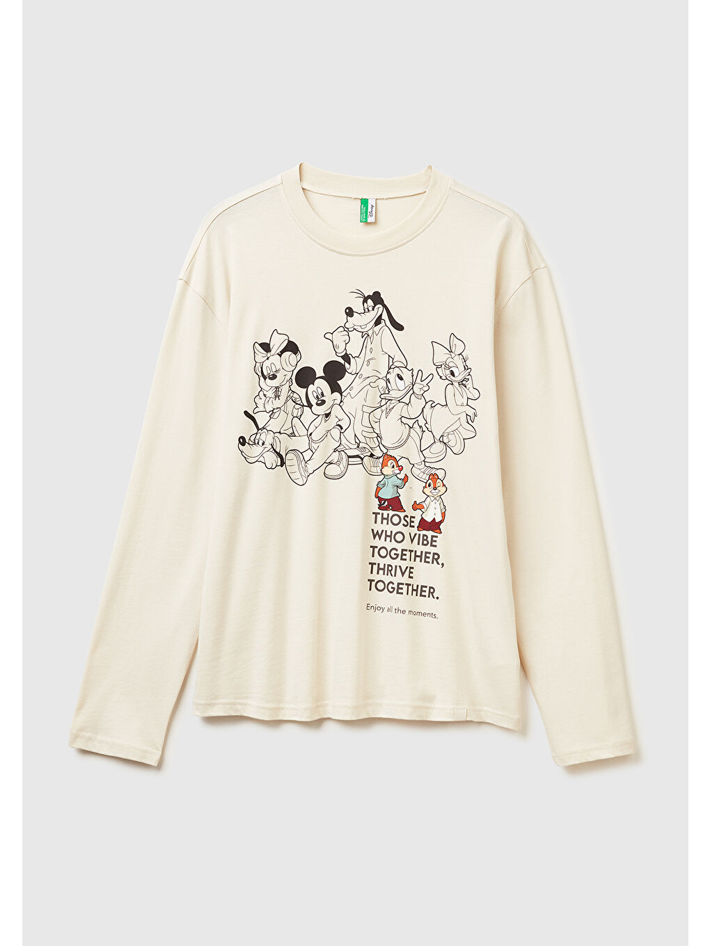 Ekru Erkek Krem %100 Pamuk Disney Baskılı Uzun Kollu T-Shirt-1