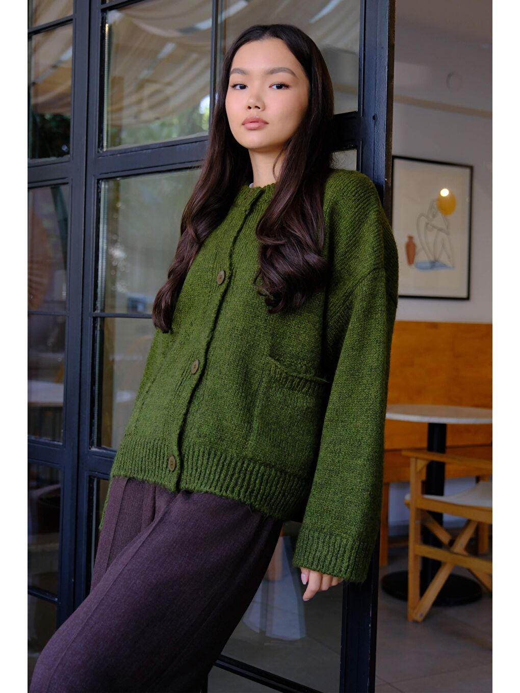 Yeşil Alpaka Kısa Hırka Yosun